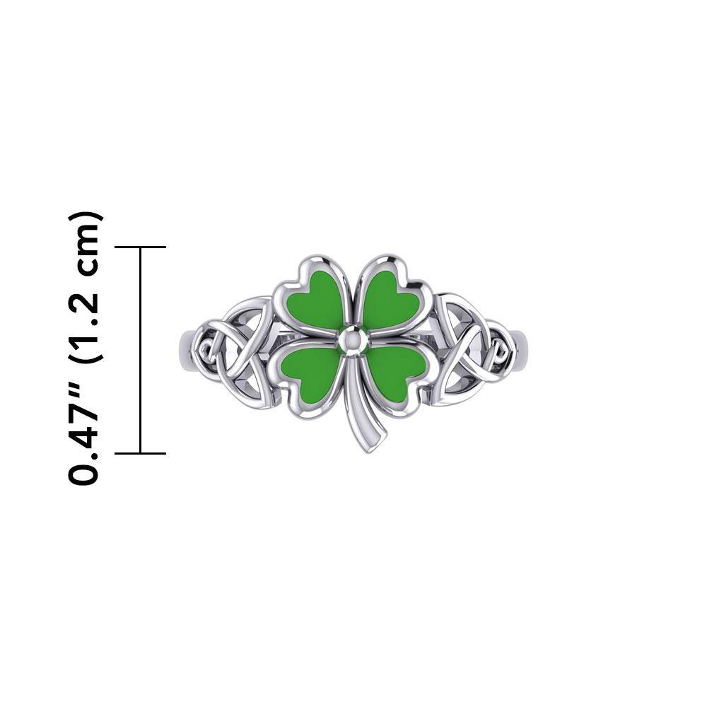 Celtic with Lucky Four Leaf Clover Silver Ring with Enamel TRI1938
