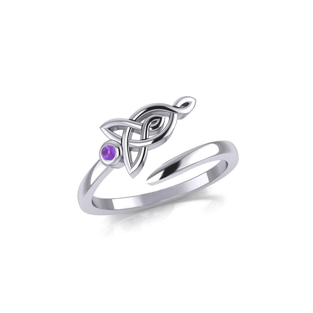 Celtic Motherhood Triquetra or Trinity Knot Sterling Silver Ring With Gem TRI2263
