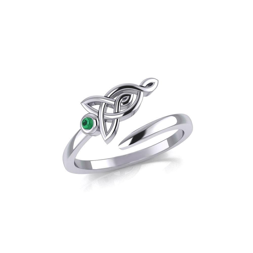 Celtic Motherhood Triquetra or Trinity Knot Sterling Silver Ring With Gem TRI2263