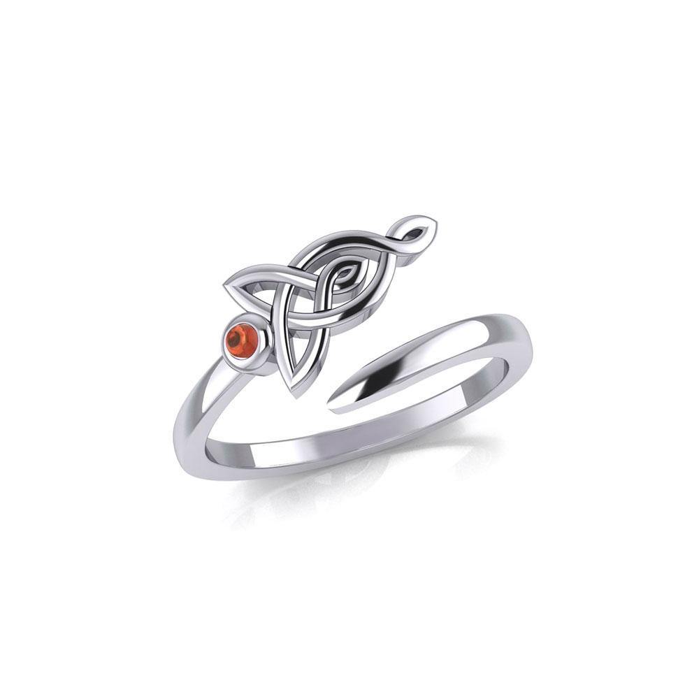 Celtic Motherhood Triquetra or Trinity Knot Sterling Silver Ring With Gem TRI2263