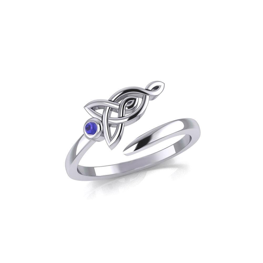 Celtic Motherhood Triquetra or Trinity Knot Sterling Silver Ring With Gem TRI2263