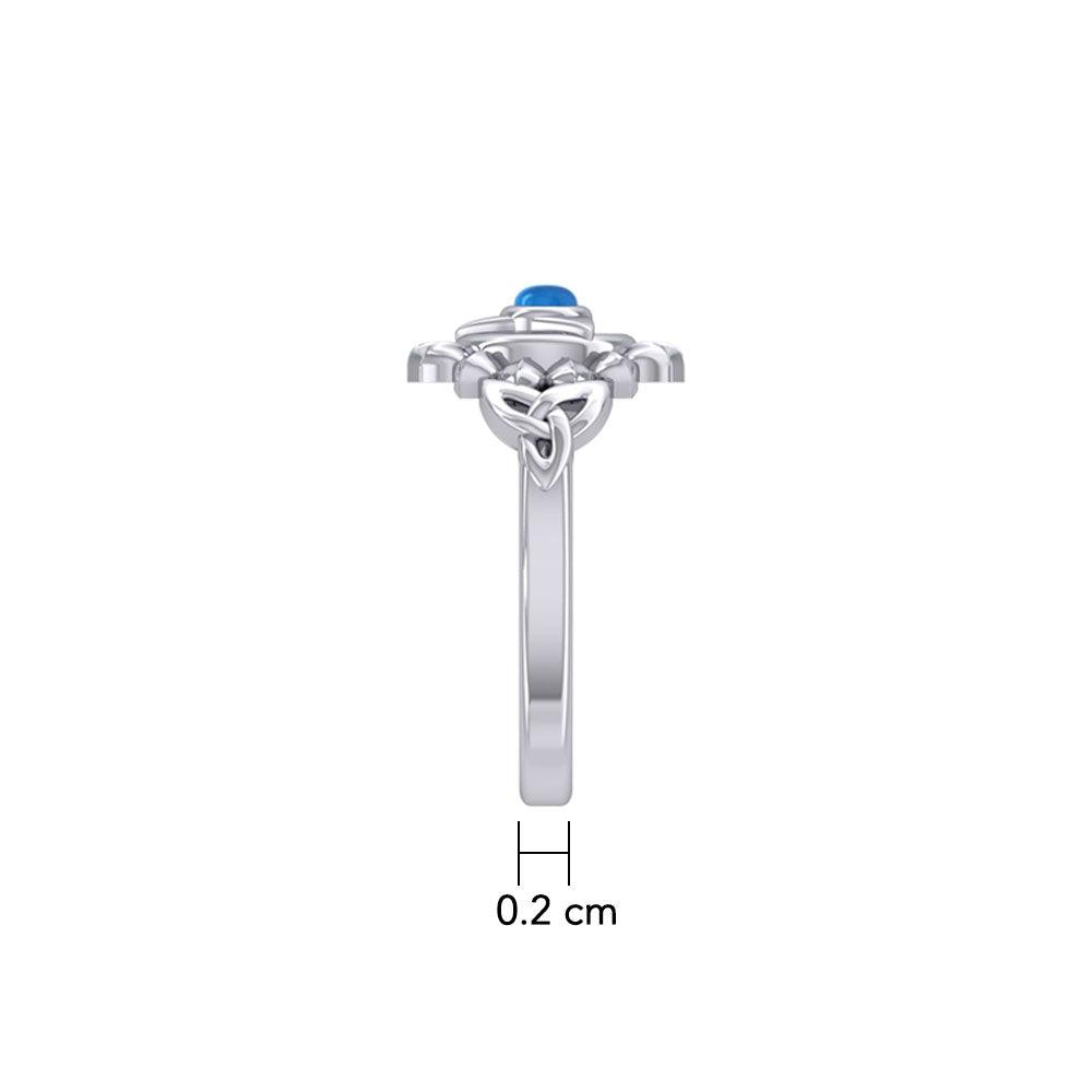 Vishuddha Throat Chakra with Celtic Designs Sterling Silver Ring TRI2339