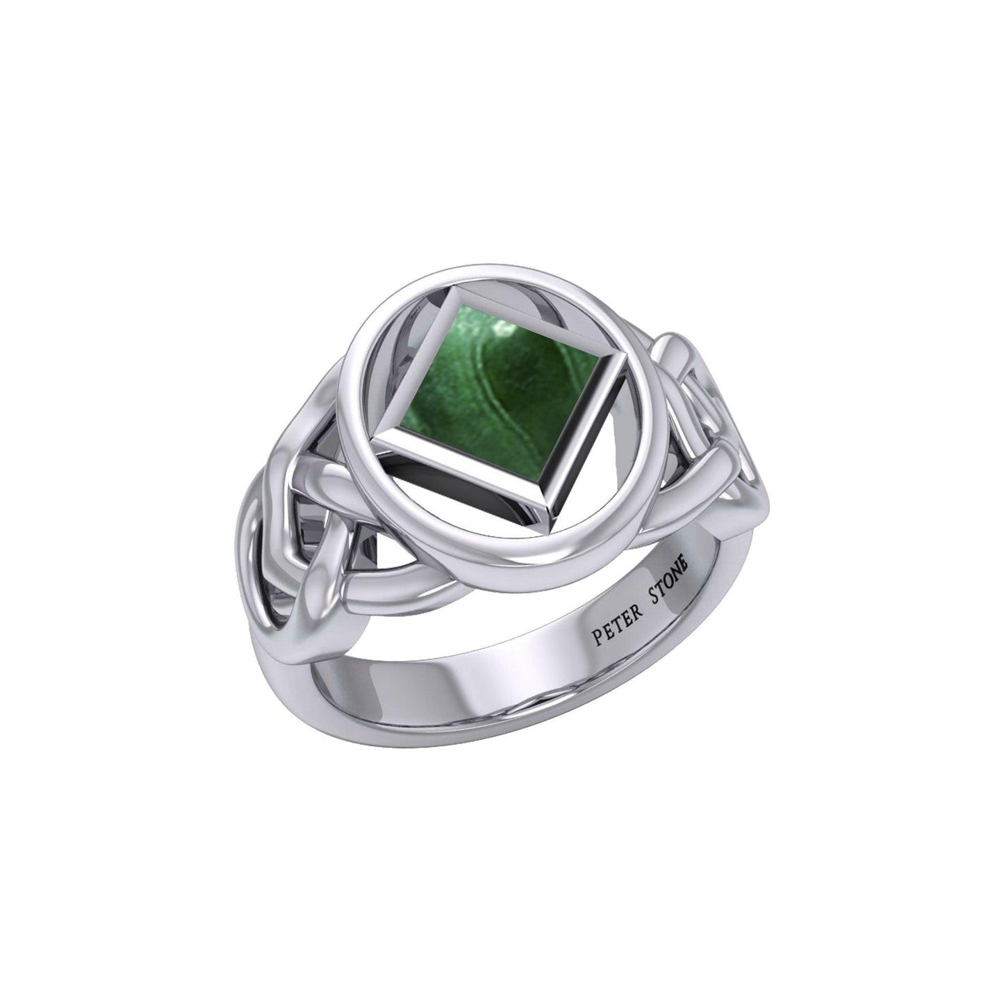The Large Celtic Silver Ring with the NA Recovery Symbol Inlay Stone TRI2439