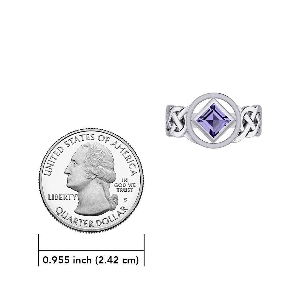 The Small Celtic Silver Ring with the NA Recovery Symbol Inlay Stone TRI2440