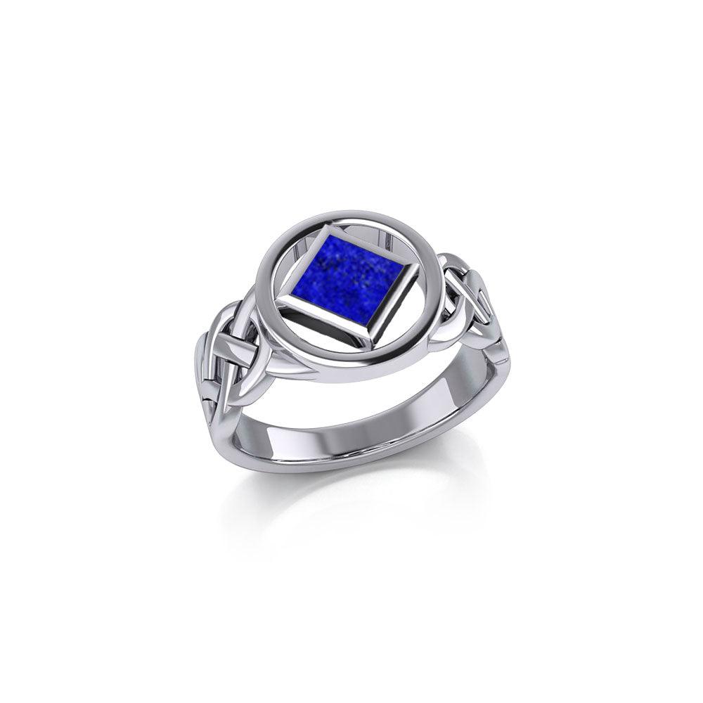 The Small Celtic Silver Ring with the NA Recovery Symbol Inlay Stone TRI2440