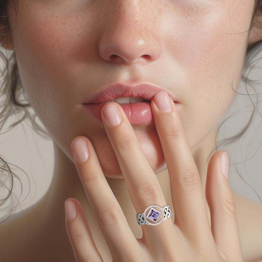 The Small Celtic Silver Ring with the NA Recovery Symbol Inlay Stone TRI2440