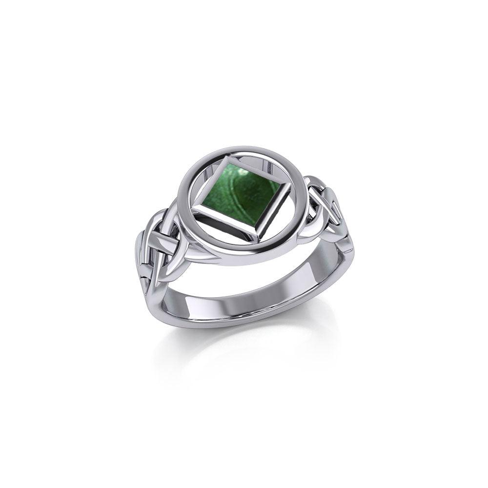 The Small Celtic Silver Ring with the NA Recovery Symbol Inlay Stone TRI2440