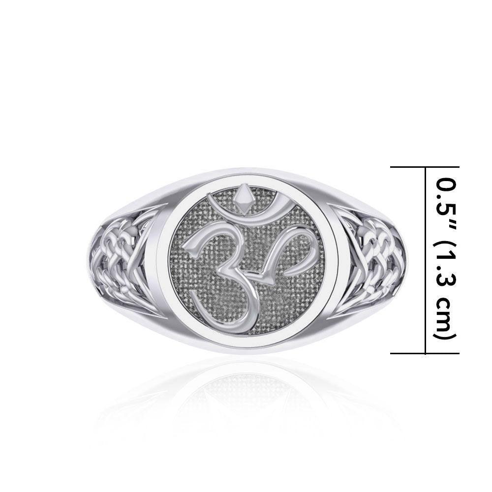 Om with Celtic Design Silver Ring TRI2514