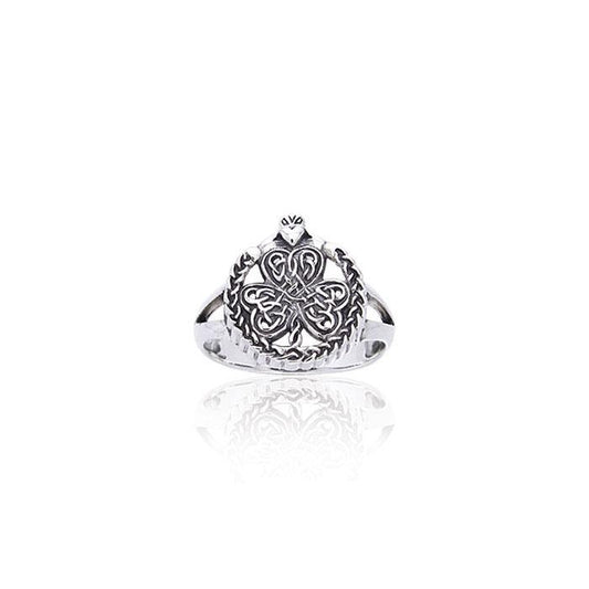Shamrock Celtic Knot Claddagh Sterling Silver Ring TRI538