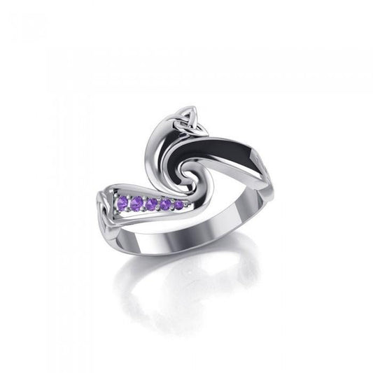 Endless and Modern Celtic Triskele Silver Gemstone Ring TRI636