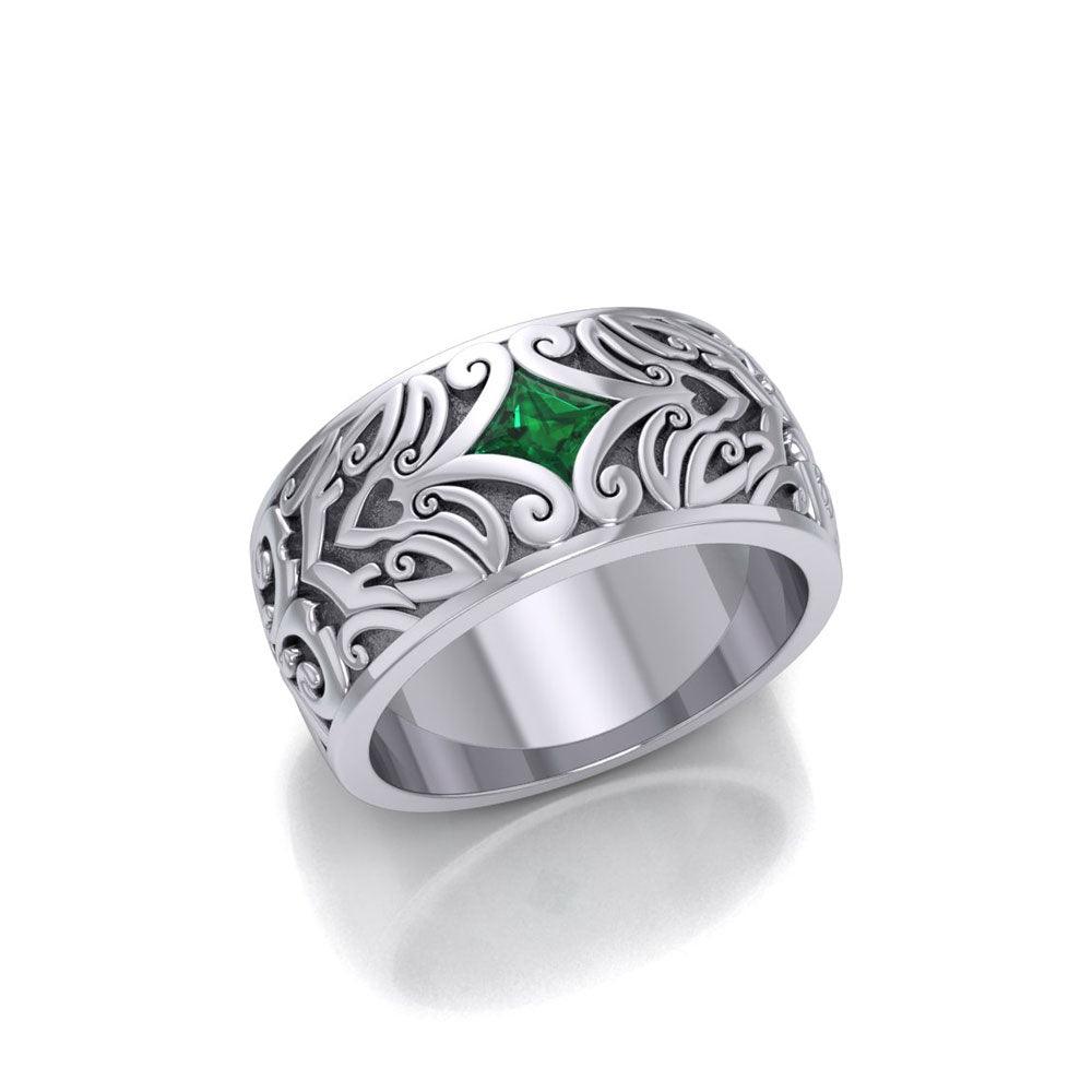 Modern Celtic Silver Gemstone Ring TRI671