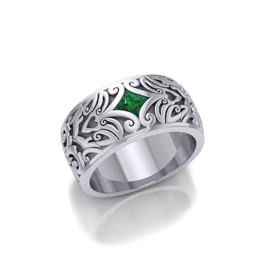 Modern Celtic Silver Gemstone Ring TRI671