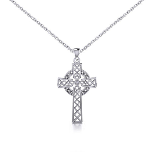 Silver Hollow Celtic Cross Pendant and Chain Set TSE731