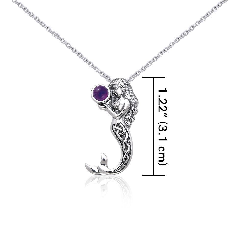 Silver Celtic Mermaid Gemstone Pendant and Chain Set TSE758