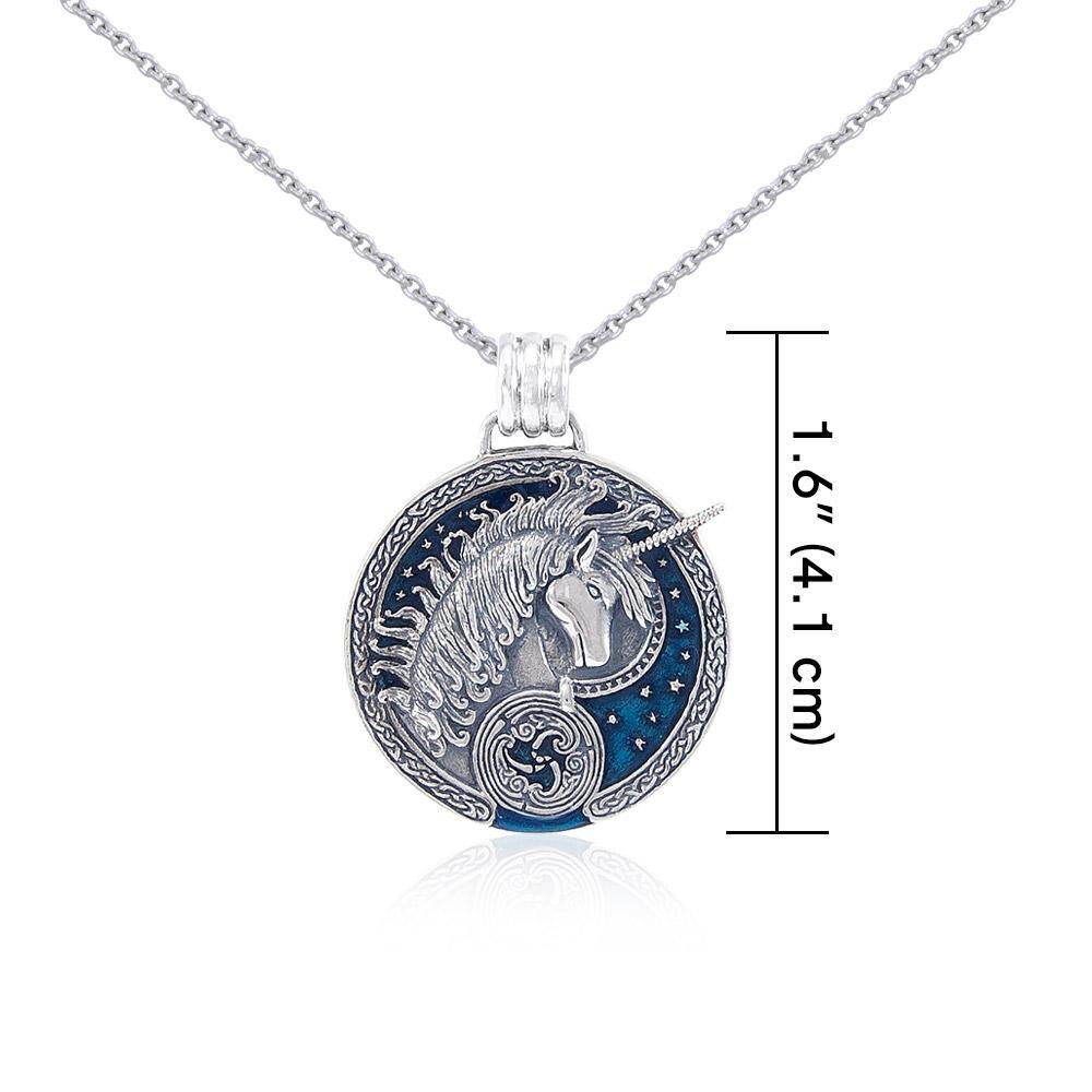 Silver Celtic Unicorn Pendant with Enamel and Chain Set by Courtney Davis TSE769