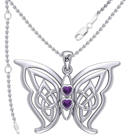 Enchantment Sterling Silver Celtic Sora Butterfly Pendant with unconditionally love heart shape Gemstone by Peter Stone TPD6203