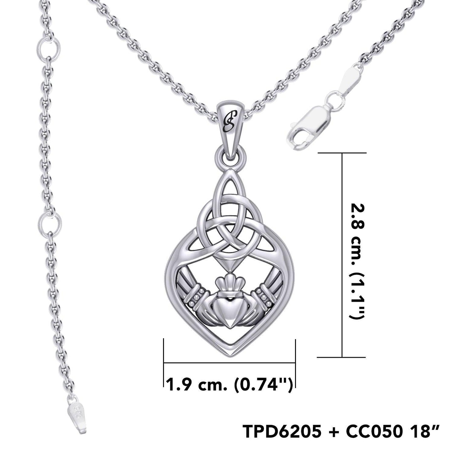 Celtic Claddagh Triquetra Heart Sterling Silver Pendant - Symbol of Eternal Love by Peter Stone Jewelry TPD6205