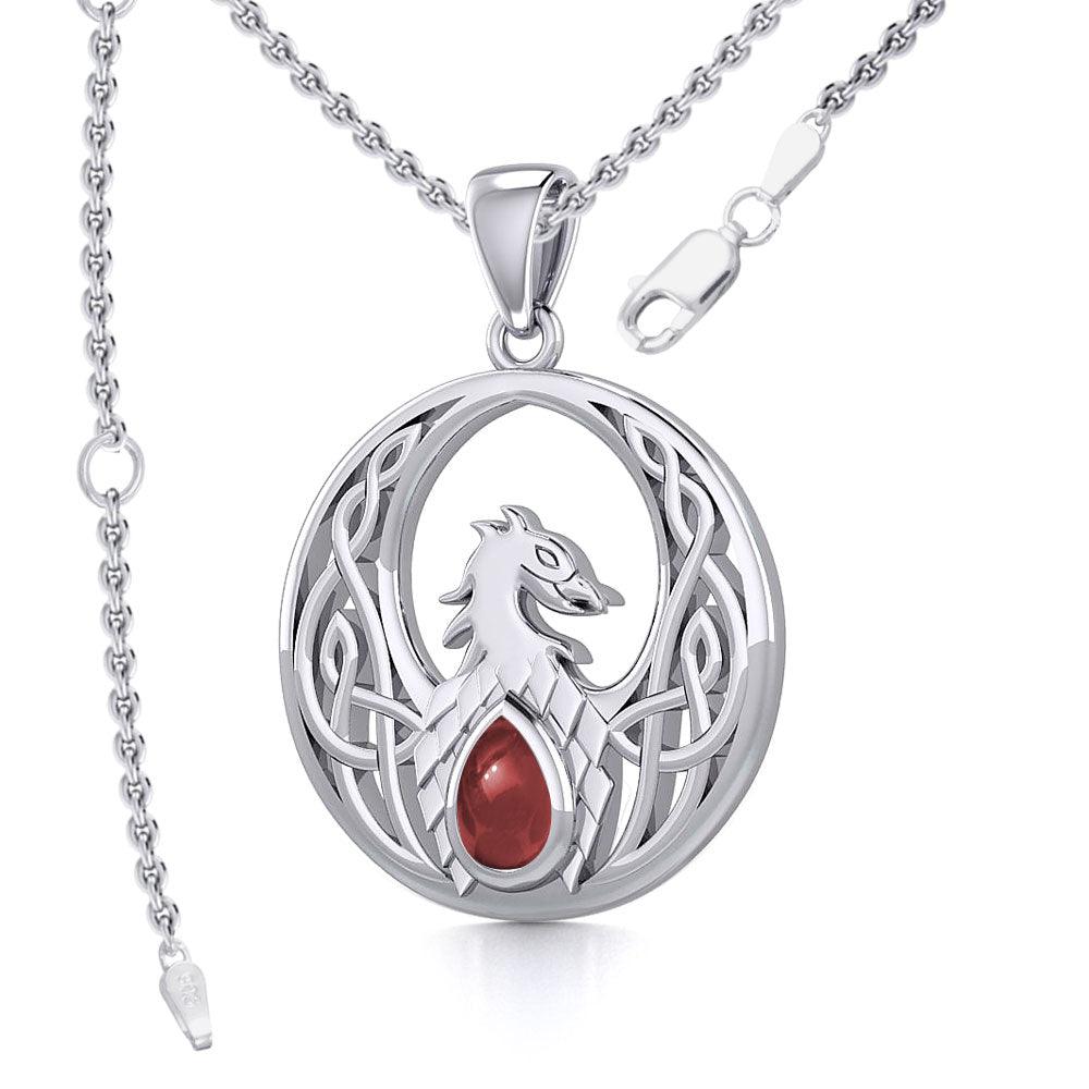 Rise with Resilience: Celtic Phoenix Sterling Silver Pendant with Gemstone TPD5719 | Embrace the Rebirth of Your Spirit