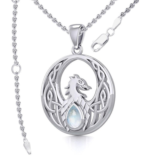 Rise with Resilience: Celtic Phoenix Sterling Silver Pendant with Gemstone TPD5719 | Embrace the Rebirth of Your Spirit