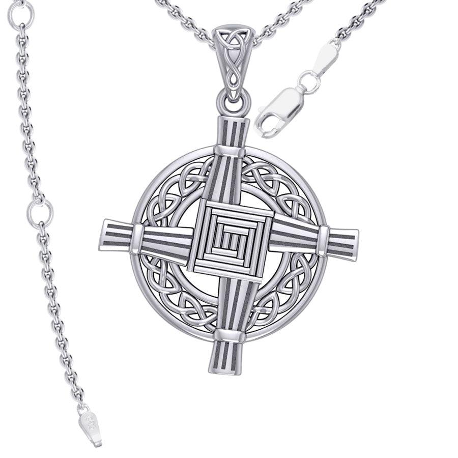 Saint Brigids Cross with Celtic Sterling Silver Pendant TPD5880