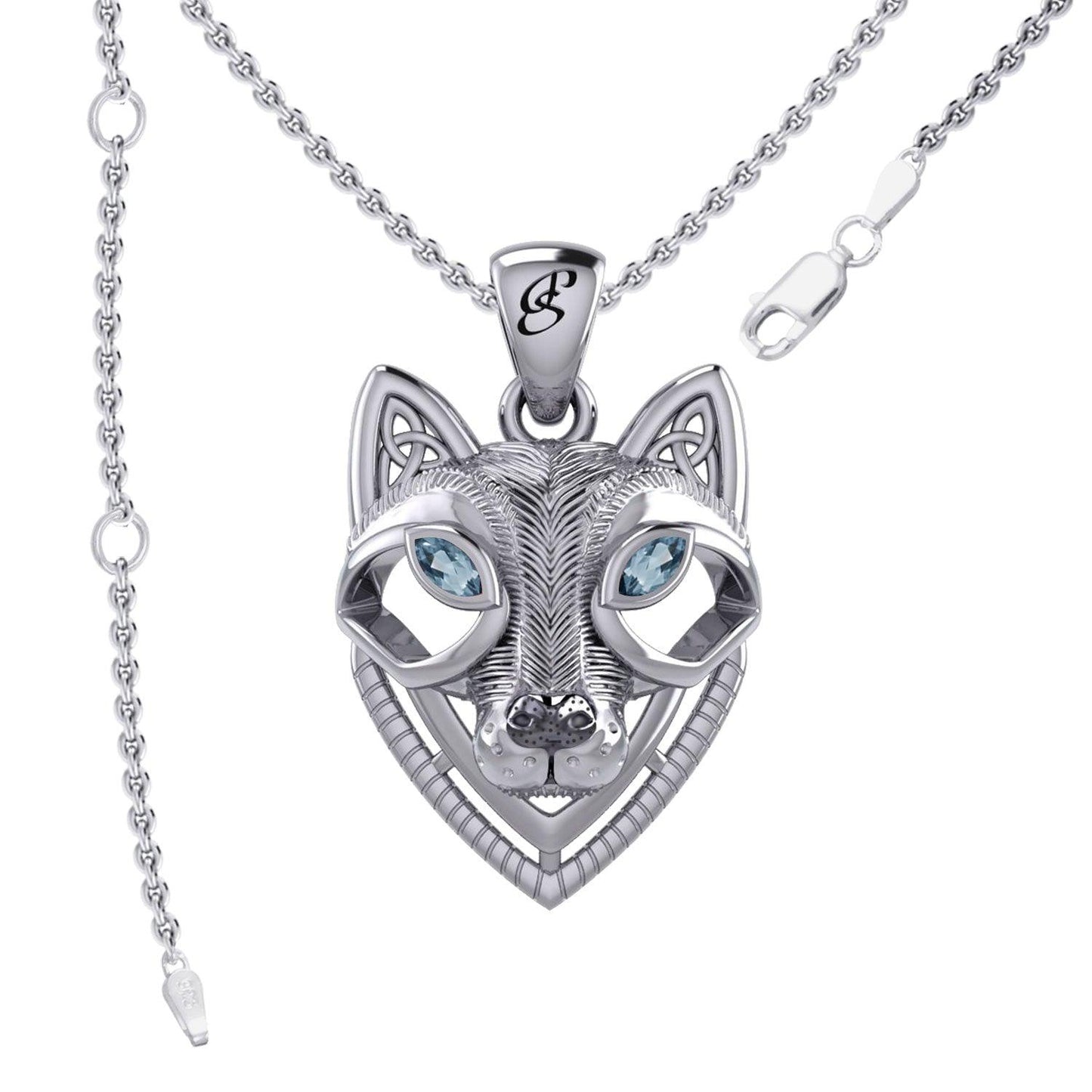 Celtic Wolf Spirit with Meaningful Gemstone Sterling Silver Pendant – Mystical Symbol of Spiritual Connection and Strength by Peter Stone Jewelry TPD6213