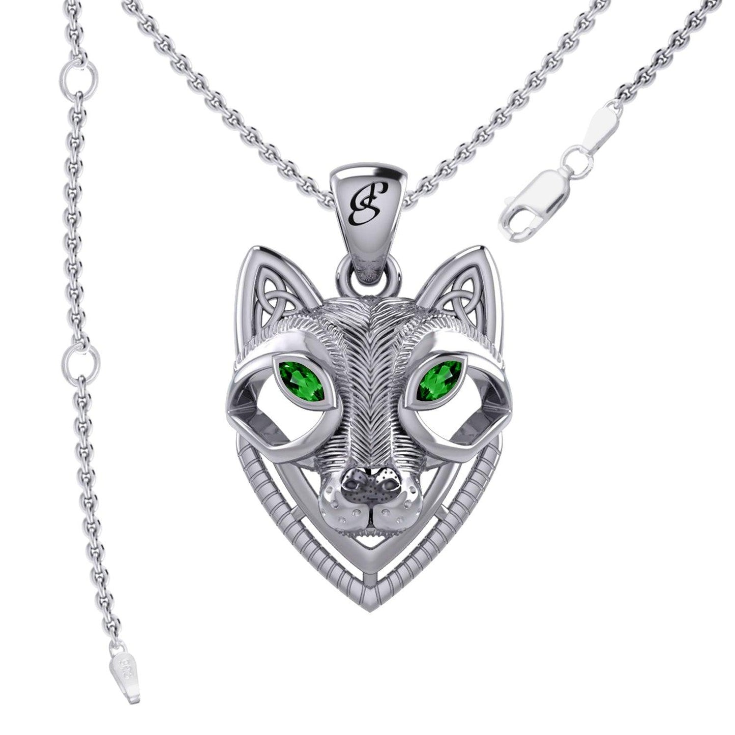 Celtic Wolf Spirit with Meaningful Gemstone Sterling Silver Pendant – Mystical Symbol of Spiritual Connection and Strength by Peter Stone Jewelry TPD6213