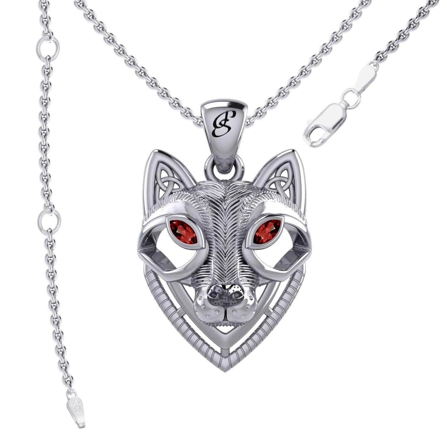 Celtic Wolf Spirit with Meaningful Gemstone Sterling Silver Pendant – Mystical Symbol of Spiritual Connection and Strength by Peter Stone Jewelry TPD6213