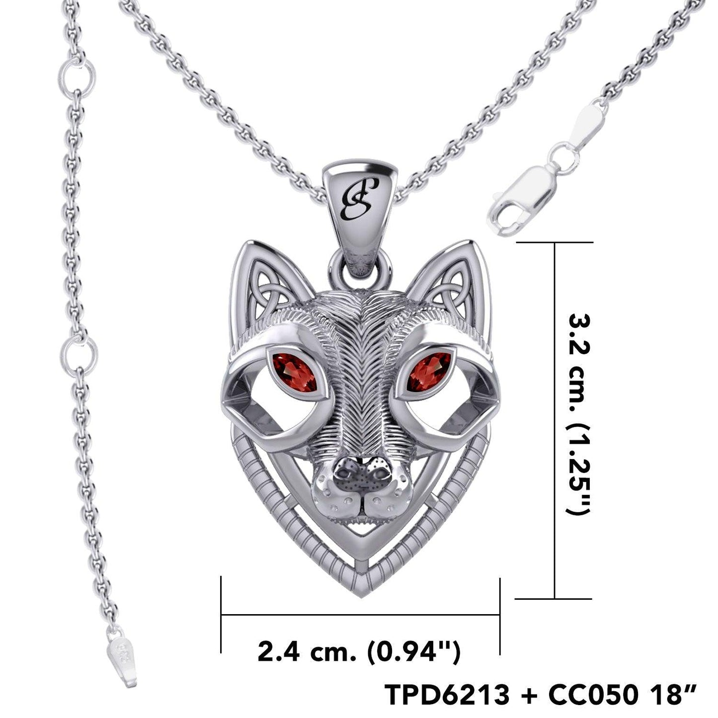 Celtic Wolf Spirit with Meaningful Gemstone Sterling Silver Pendant – Mystical Symbol of Spiritual Connection and Strength by Peter Stone Jewelry TPD6213