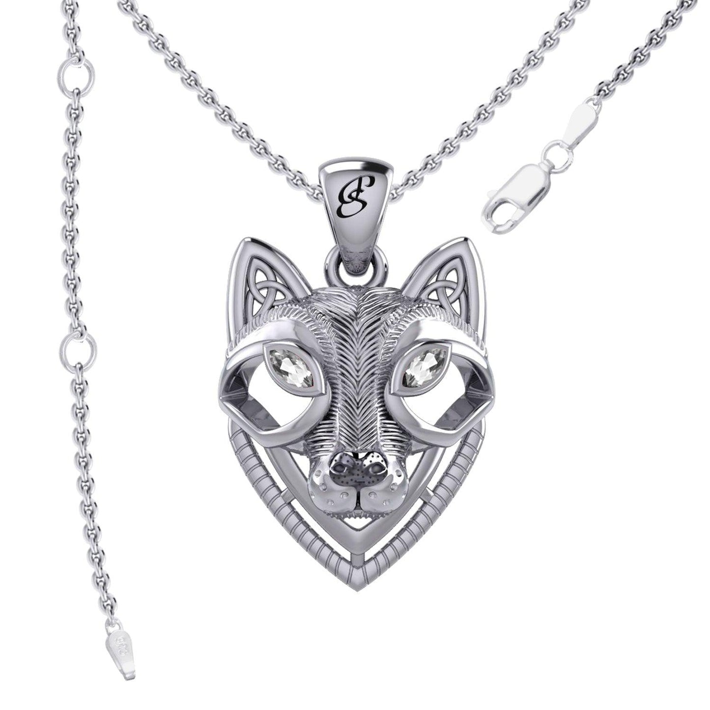 Celtic Wolf Spirit with Meaningful Gemstone Sterling Silver Pendant – Mystical Symbol of Spiritual Connection and Strength by Peter Stone Jewelry TPD6213