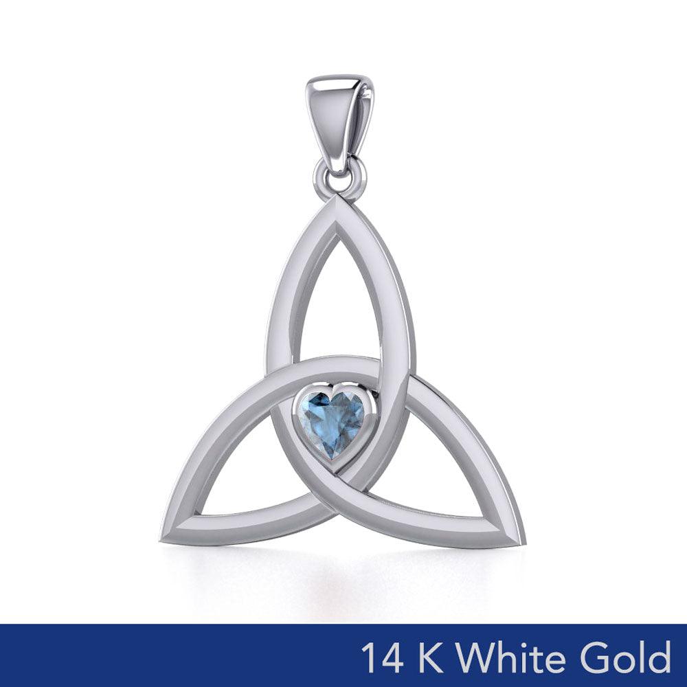 The Celtic Trinity Knot 14 Karat White Gold Pendant with Heart Gemstone WPD5342