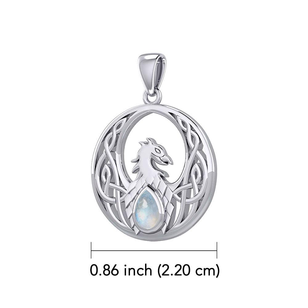 Celtic Phoenix 14K White Gold Pendant with Gemstone WPD5719