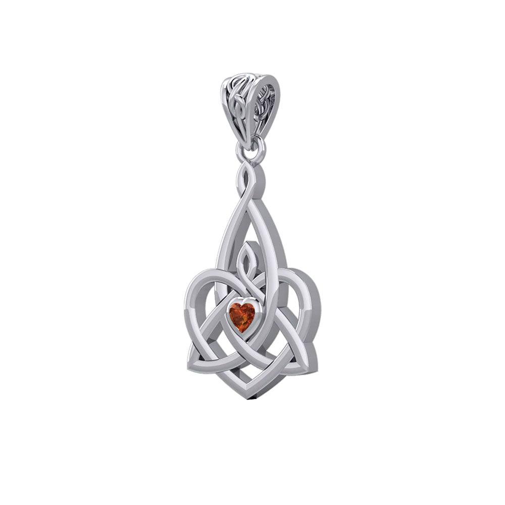 Celtic Motherhood Triquetra or Trinity Heart 14K White Gold Pendant With Gem WPD5784