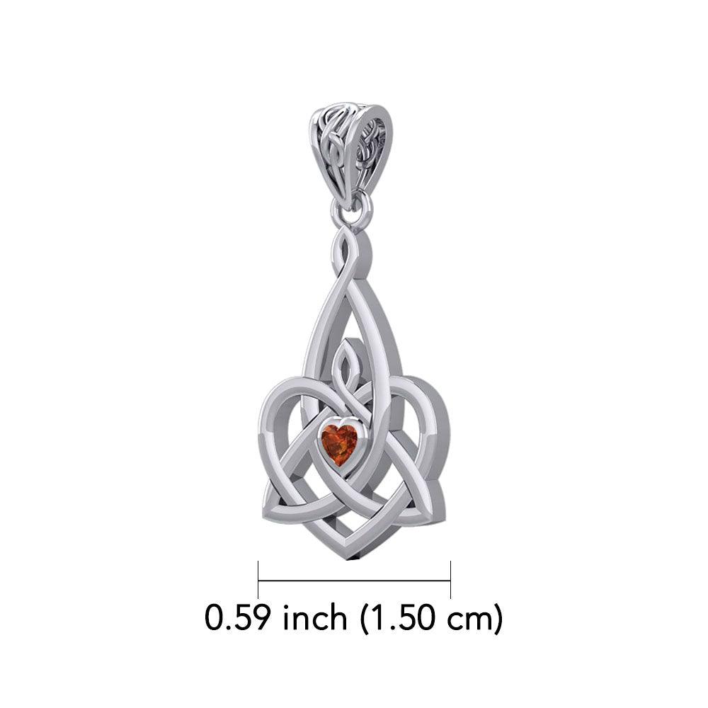 Celtic Motherhood Triquetra or Trinity Heart 14K White Gold Pendant With Gem WPD5784