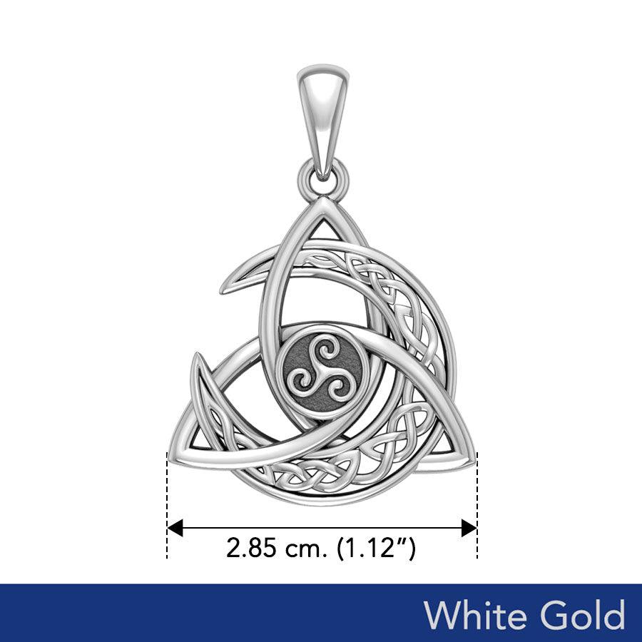 Trinity Knot with Celtic Crescent Moon and Triskele Solid White Gold Pendant WPD5885