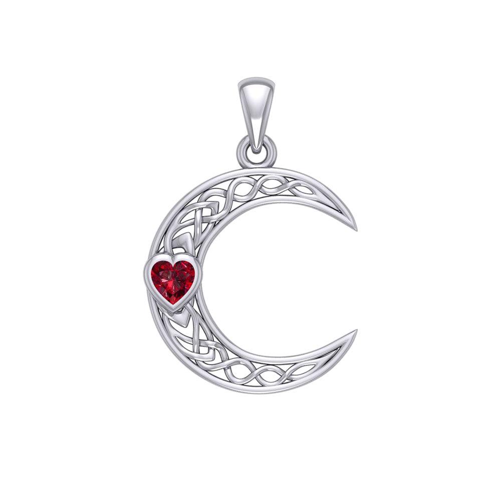 Celtic Crescent Moon with Heart Stone 14K White Gold Pendant WPD5886