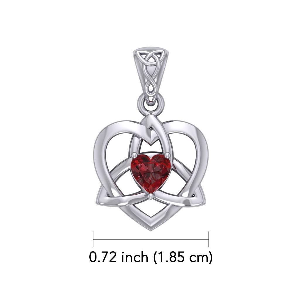 The Small Celtic Trinity Heart 14K White Gold Pendant with Gemstone WPD5913