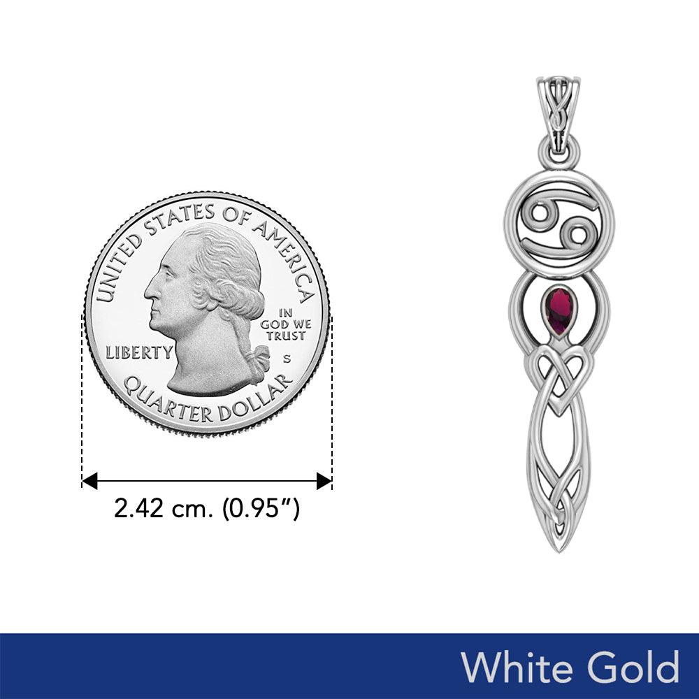 Celtic Goddess Cancer Astrology Zodiac Sign Solid White Gold Pendant with Ruby WPD5938