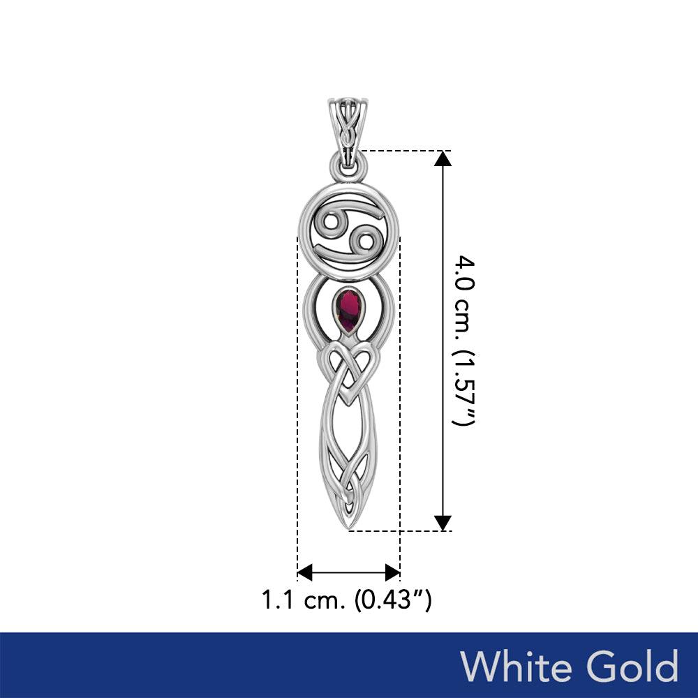 Celtic Goddess Cancer Astrology Zodiac Sign Solid White Gold Pendant with Ruby WPD5938