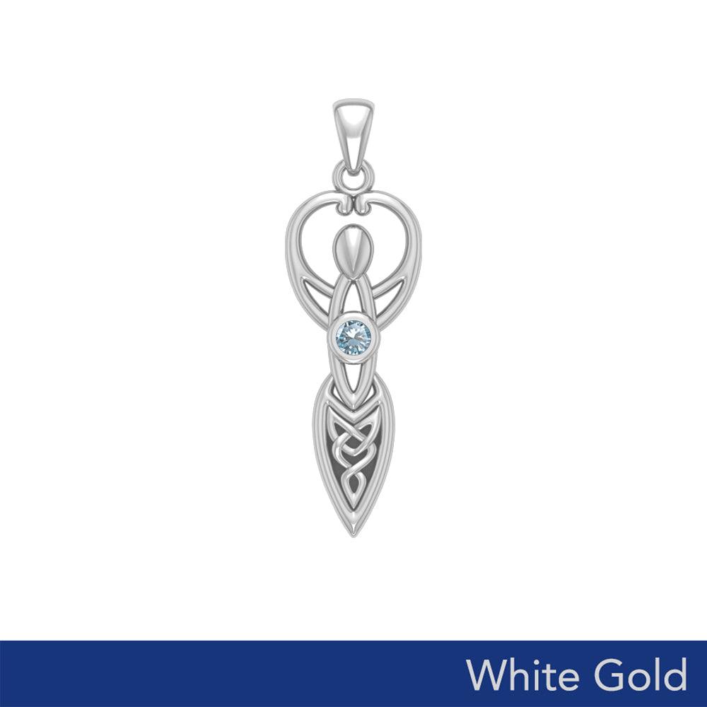 Celtic Infinity Goddess with Birthstone Solid White Gold Pendant WPD5959