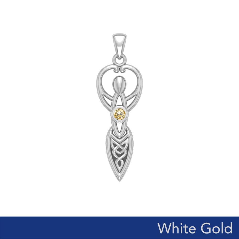 Celtic Infinity Goddess with Birthstone Solid White Gold Pendant WPD5959