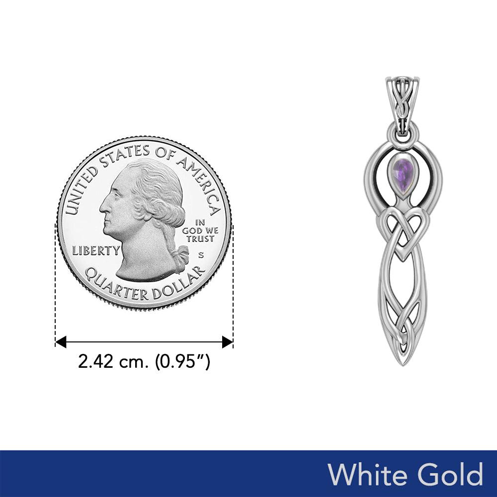 Celtic Knotwork Goddess with Gemstone Solid White Gold Pendant WPD5968