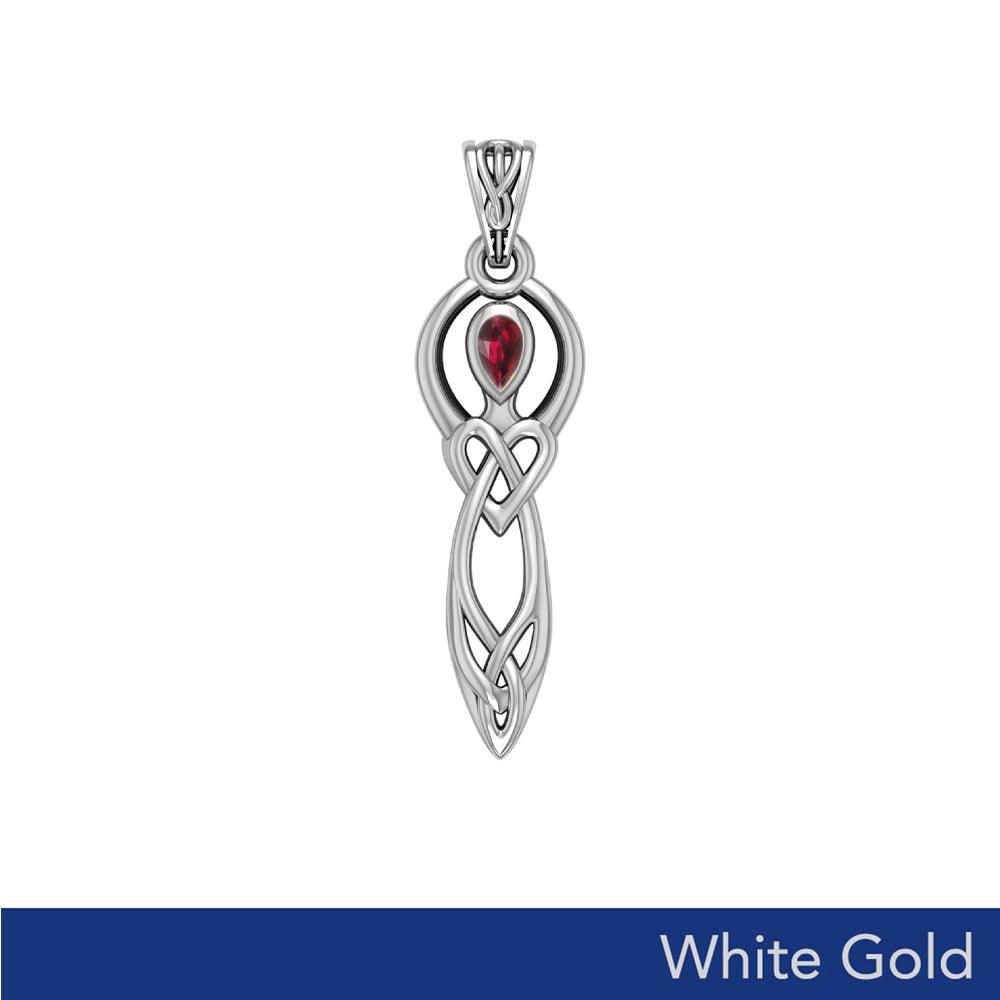 Celtic Knotwork Goddess with Gemstone Solid White Gold Pendant WPD5968