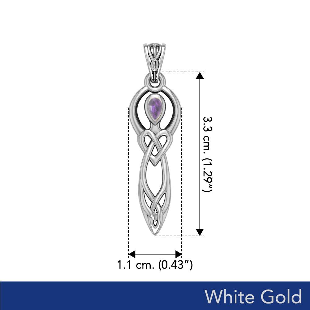 Celtic Knotwork Goddess with Gemstone Solid White Gold Pendant WPD5968