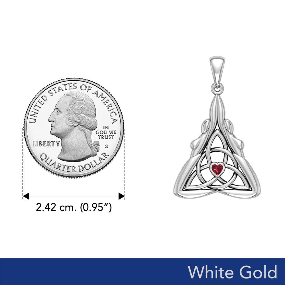 Double Goddess with Celtic Triquetra Solid White Gold Pendant with Gemstone WPD5989