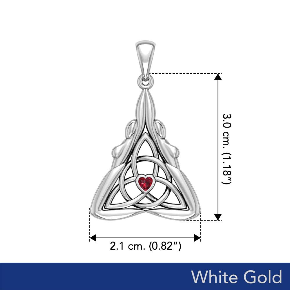 Double Goddess with Celtic Triquetra Solid White Gold Pendant with Gemstone WPD5989