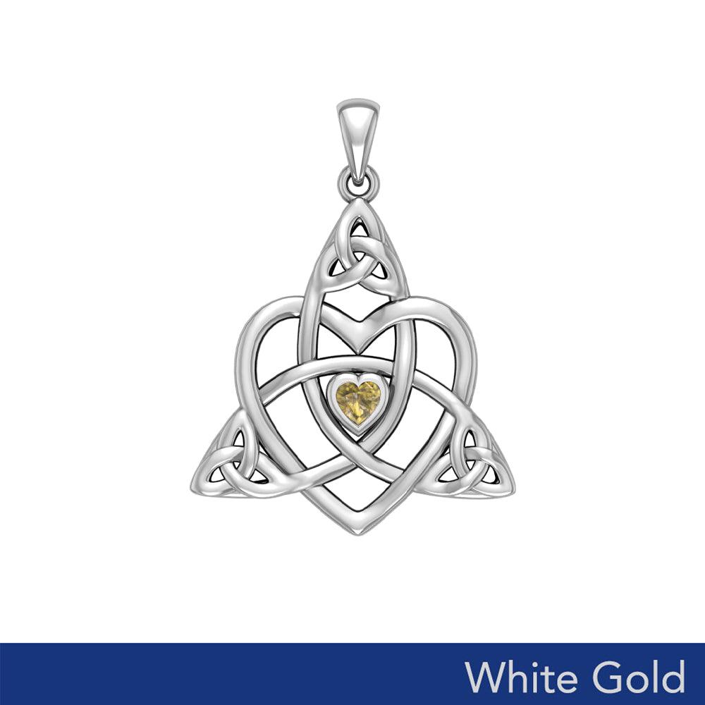 Celtic Heart Birthstone Trinity Solid White Gold Pendant WPD5990