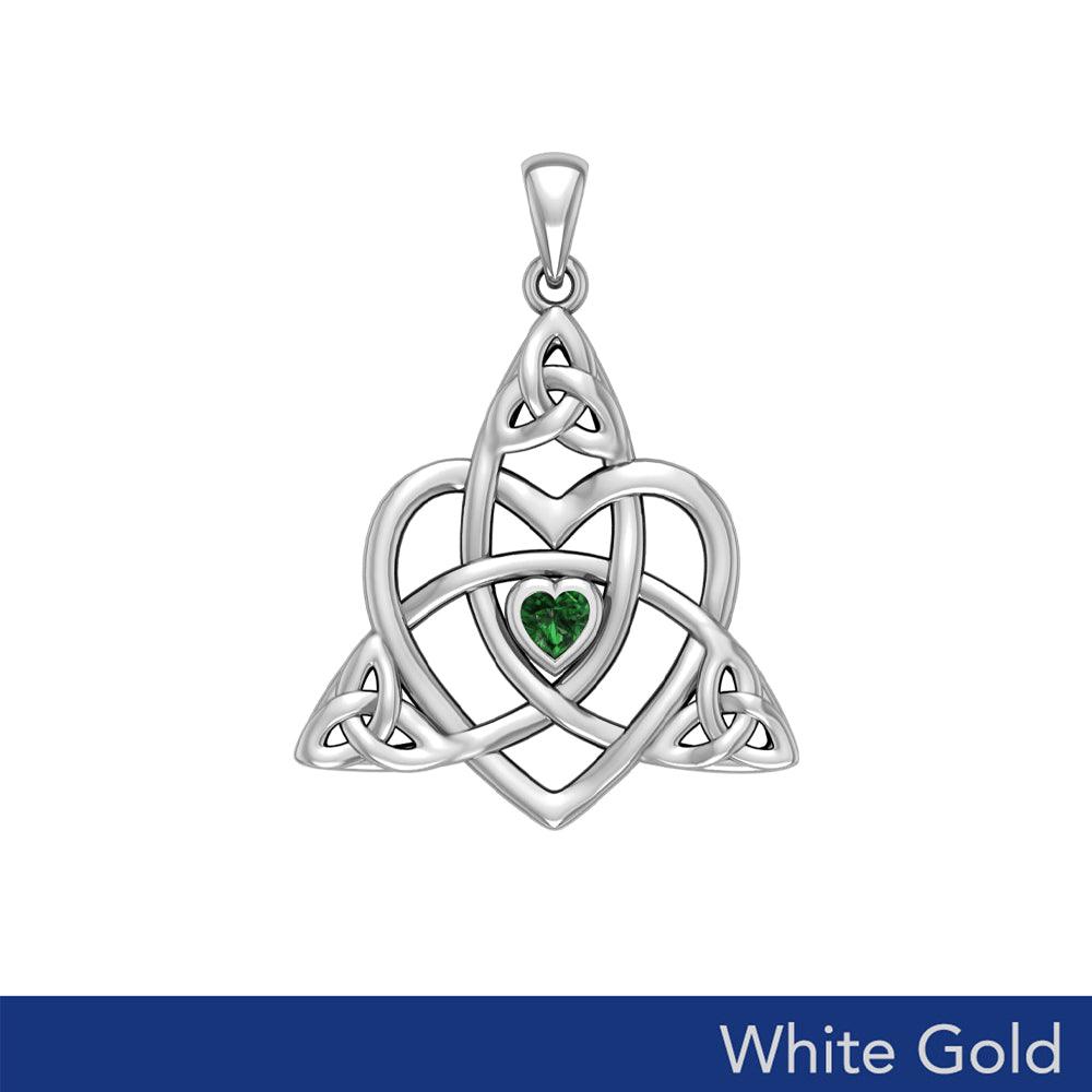 Celtic Heart Birthstone Trinity Solid White Gold Pendant WPD5990