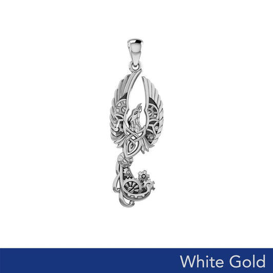 Steampunk Celtic Phoenix Solid White Gold  Pendant WPD6000