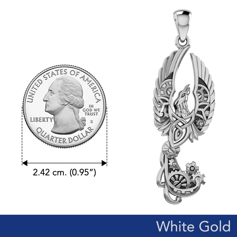 Steampunk Celtic Phoenix Solid White Gold  Pendant WPD6000