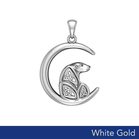 Celtic Spirit of The Arctic Polar Bear on The Moon Solid White Gold Pendant WPD6015